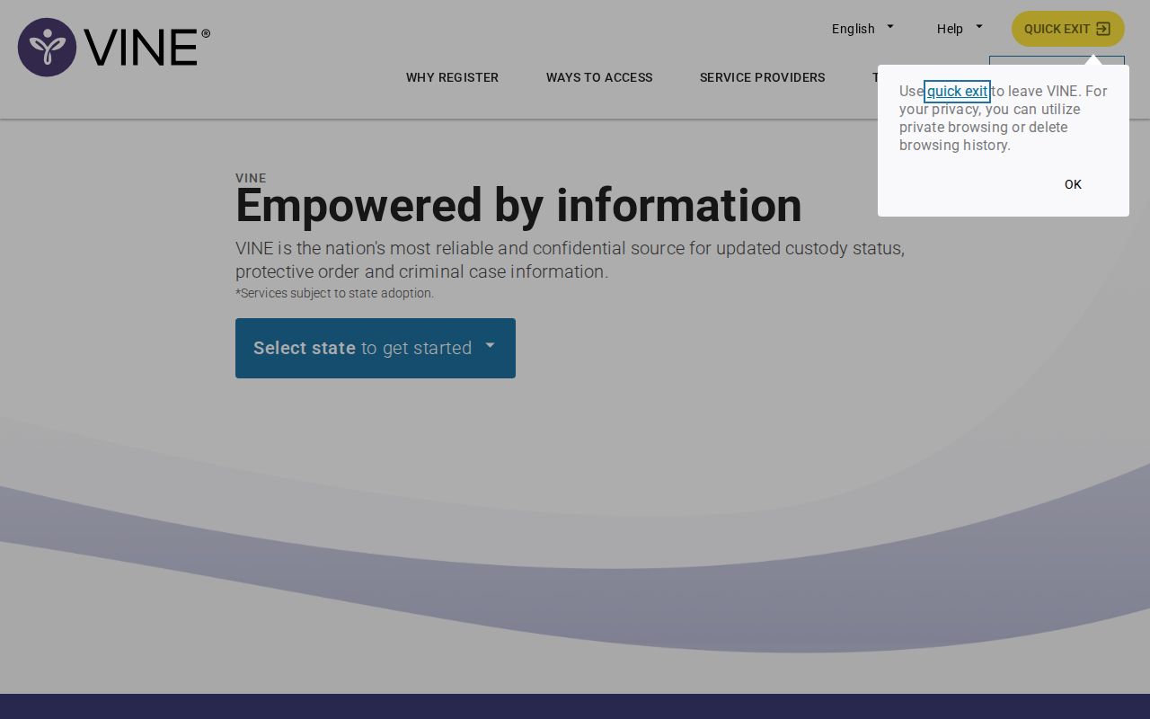 VINELink custody notification registration page