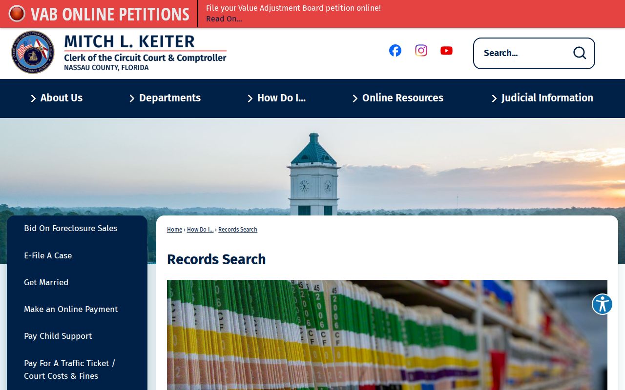 Nassau County Clerk records search page