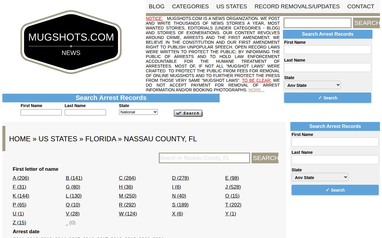 Mugshots.com historical Nassau County archive page